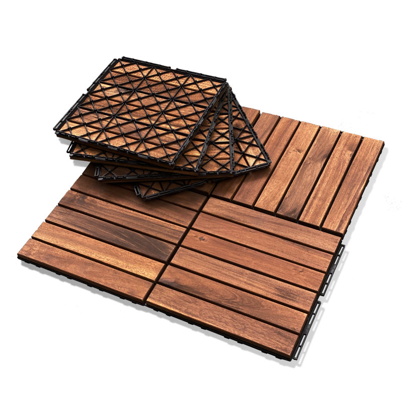 BEEFURNI 12" x 12" Wood Interlocking Deck Tile in Brown Wayfair